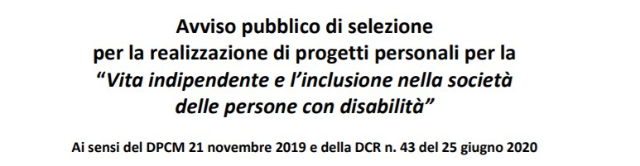 Avviso realizzazione progetti "Vita indipendente"