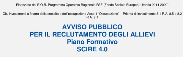 Avviso pubblico per il reclutamento degli allievi Piano Formativo Scire 4.0