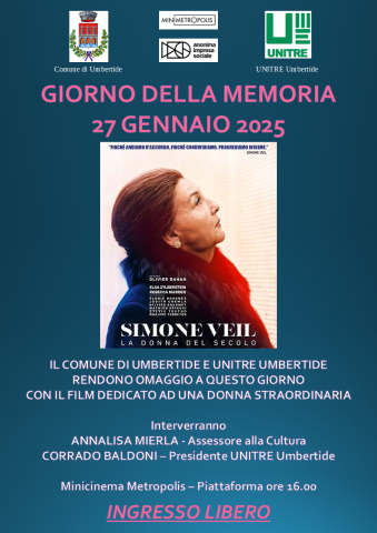 GIORNO DELLA MEMORIA: UMBERTIDE CELEBRA CON L’ANTEPRIMA NAZIONALE DI “SIMONE VEIL – LA DONNA DEL SECOLO”