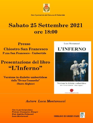 “L'inferno”, una versione in dialetto umbertidese della Divina Commedia: il 25 settembre la presentazione al chiostro di San Francesco