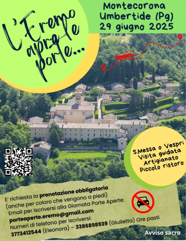 EREMO DI MONTECORONA: IL 29 GIUGNO TORNA LA GIORNATA “PORTE APERTE”