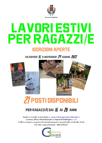 Lavori estivi per ragazzi, per le domande c'è tempo fino al 29 giugno