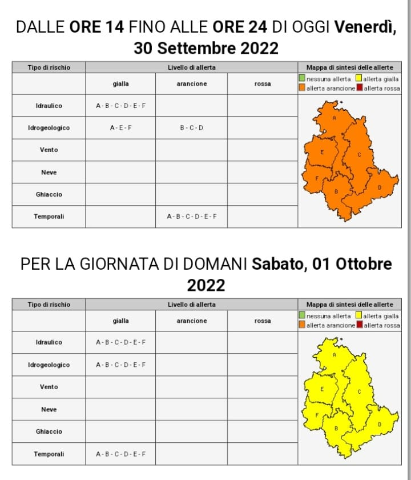 Avviso condizioni meteo avverse nei giorni di venerdì e sabato