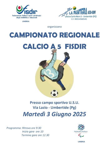 LO SPORT PARALIMPICO PROTAGONISTA A UMBERTIDE: MARTEDÌ 3 GIUGNO IL CAMPO U.S.U. OSPITA IL TORNEO DI CALCIO A 5 FISDIR-CIP