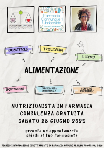 SALUTE E BENESSERE: LA FARMACIA COMUNALE 1 DI UMBERTIDE INVITA ALLA GIORNATA DI CONSULENZA NUTRIZIONALE GRATUITA SABATO 28 GIUGNO