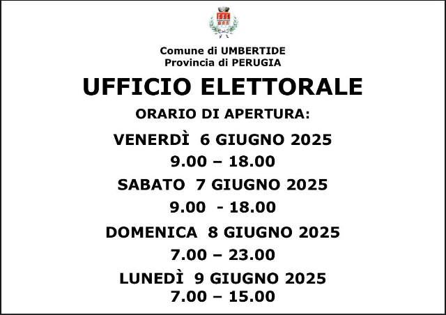 ORARI DI APERTURA UFFICIO ELETTORALE