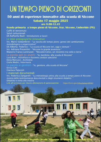 “UN TEMPO PIENO DI ORIZZONTI”,  50 ANNI DI ESPERIENZE INNOVATIVE ALLA SCUOLA PRIMARIA DI NICCONE