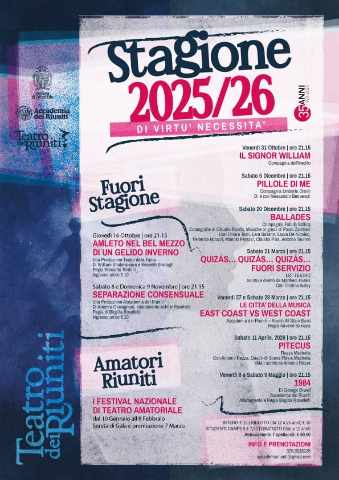 PROGRAMMA STAGIONE TEATRALE 2025/2026 TEATRO DEI RIUNITI "DI VIRTU' NECESSITA'"