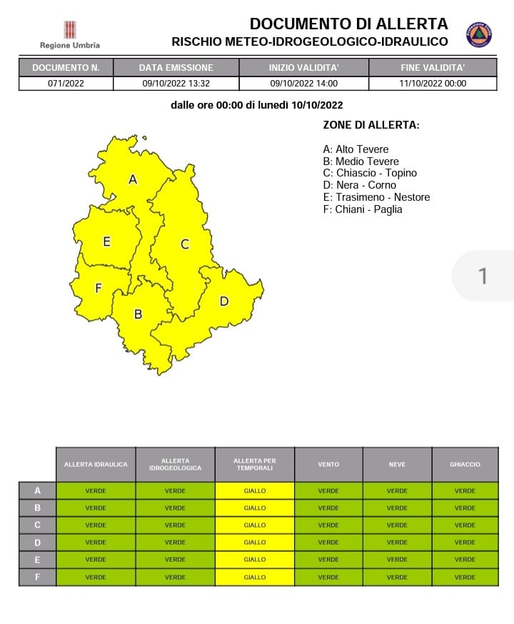 Avviso condizioni meteo 10 ottobre 