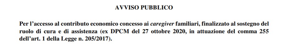 Avviso contributo caregiver familiari 