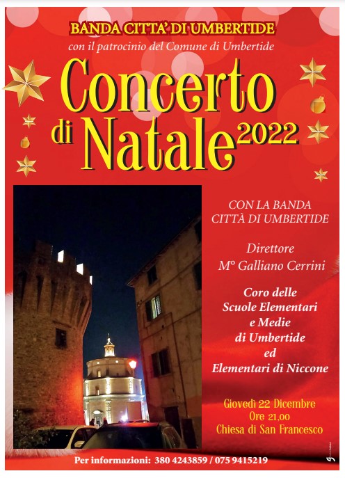 Il 22 dicembre presso la Chiesa di San Francesco torna il Concerto di Natale della Banda Città di Umbertide e del coro delle scuole del territorio