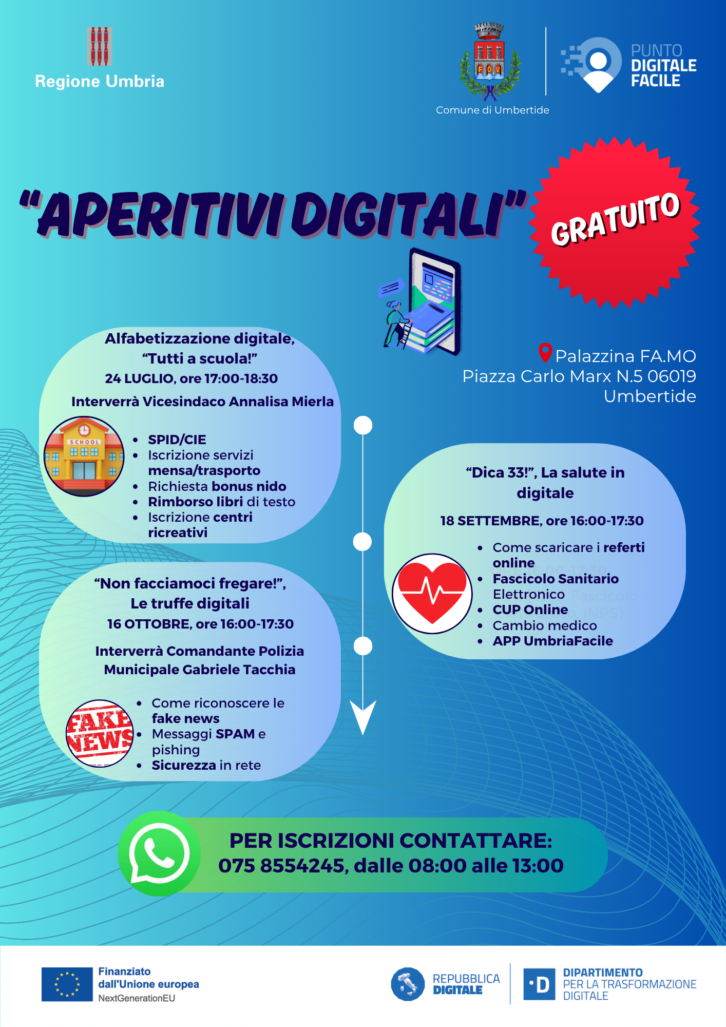“APERITIVI DIGITALI”: IL COMUNE DI UMBERTIDE PROMUOVE TRE INCONTRI PER L’ALFABETIZZAZIONE DIGITALE