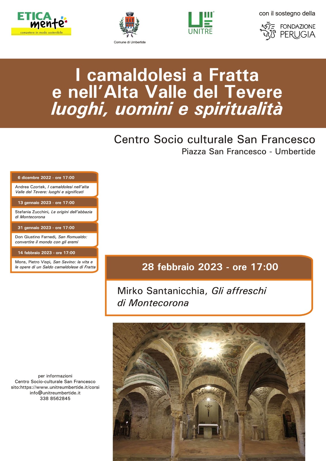 “I Camaldolesi a Fratta e nell'Alta Valle del Tevere”, il 28 febbraio ultimo incontro: focus sugli affreschi di Montecorona con Mirko Santanicchia
