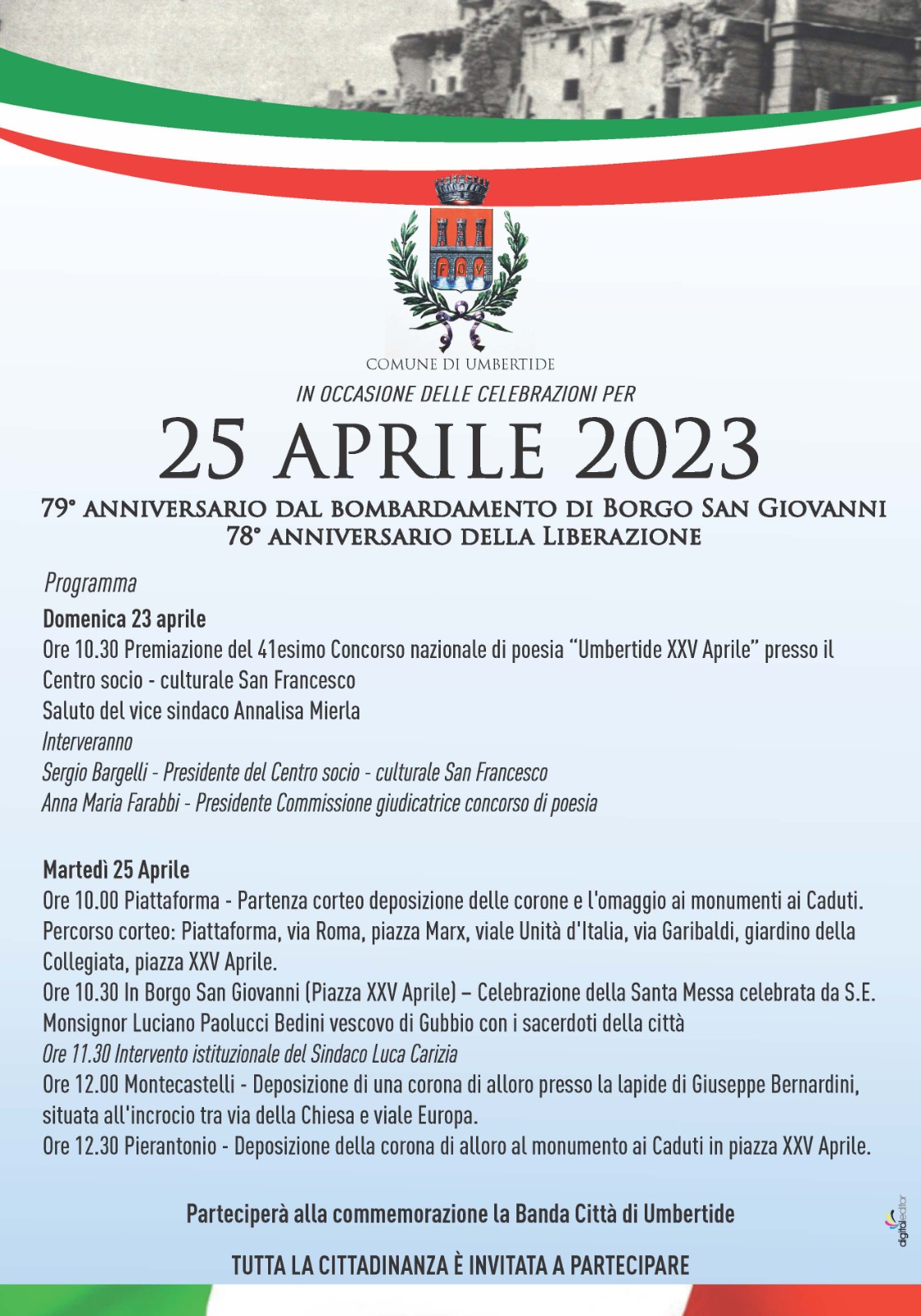 Umbertide commemora il 25 Aprile: il programma delle celebrazioni 