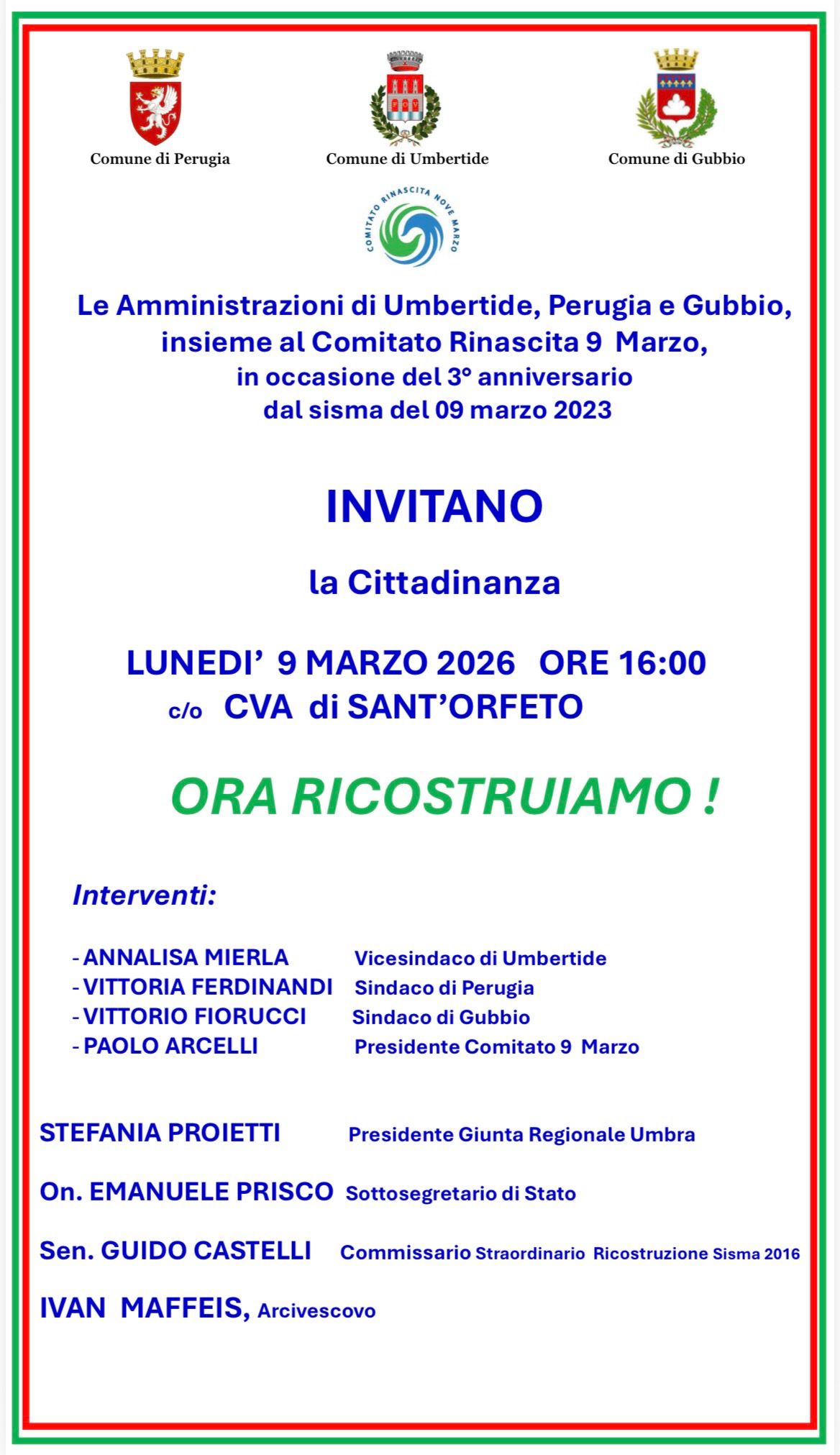 3° ANNIVERSARIO SISMA 9 MARZO 2023 - PER NON DIMENTICARE E GUARDARE AVANTI INSIEME