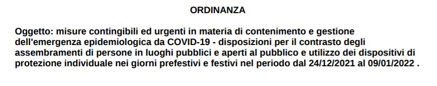 Ordinanza con ulteriori misure per il contenimento del contagio 