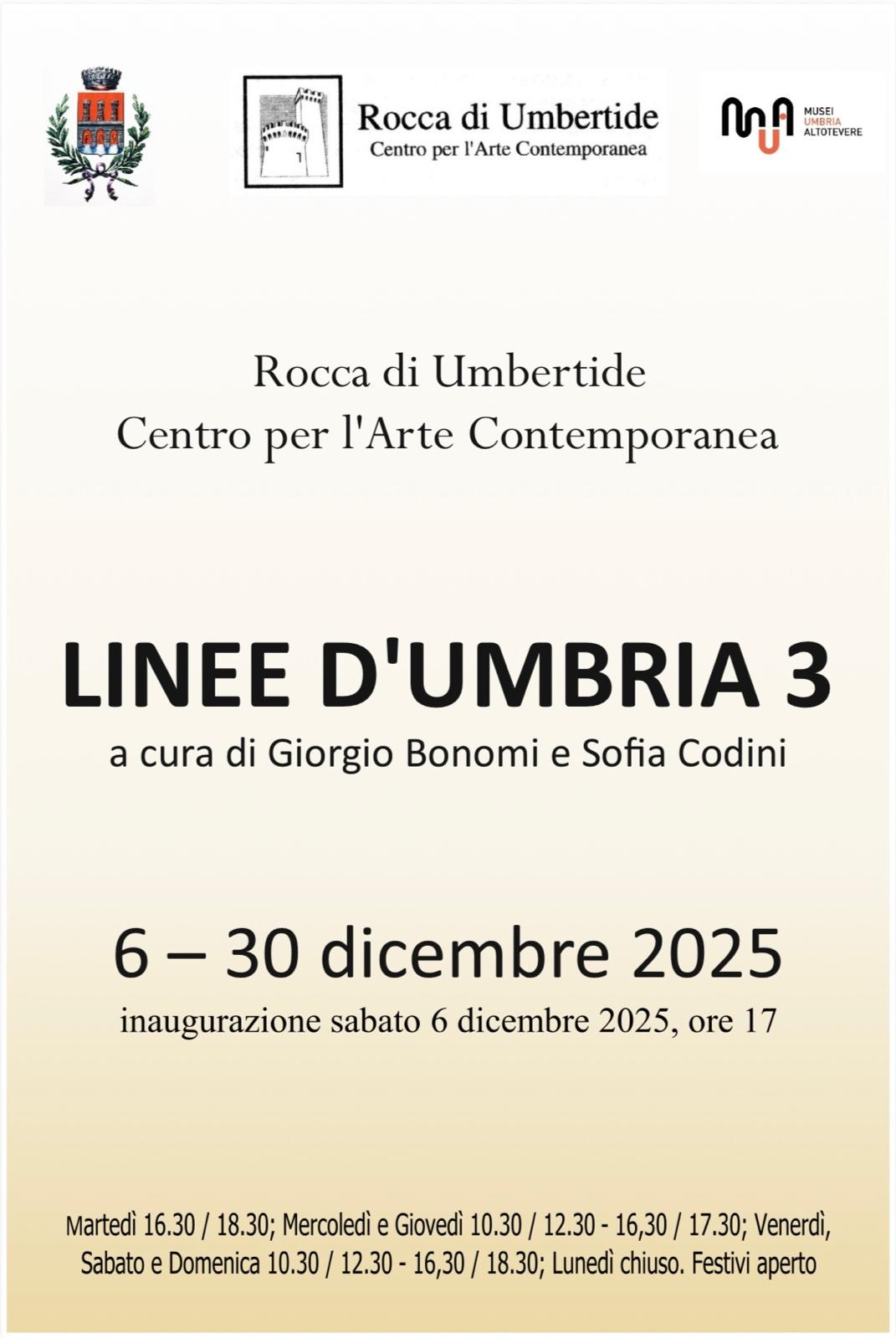 LINEE D’UMBRIA III – vernissage sabato 6 dicembre, ore 17, presso la Rocca