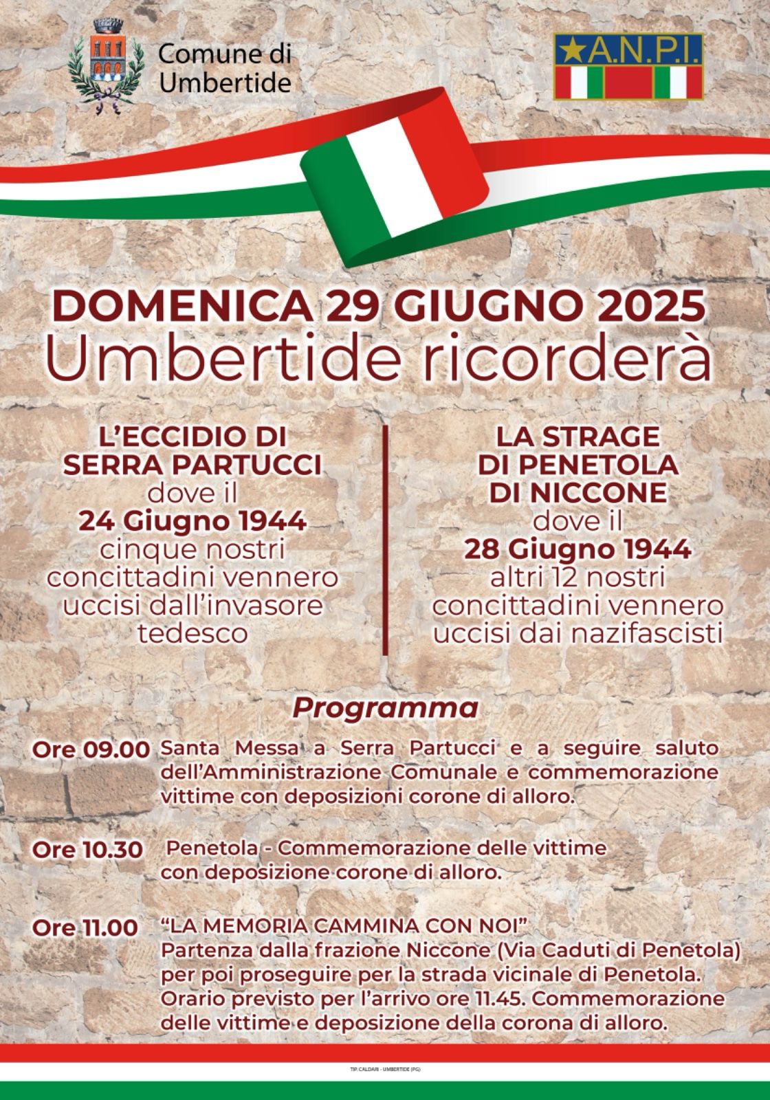 DOMENICA 29 GIUGNO 2025 UMBERTIDE RICORDERA' L'ECCIDIO DI SERRA PARTUCCI E LA STRAGE DI PENETOLA DI NICCONE