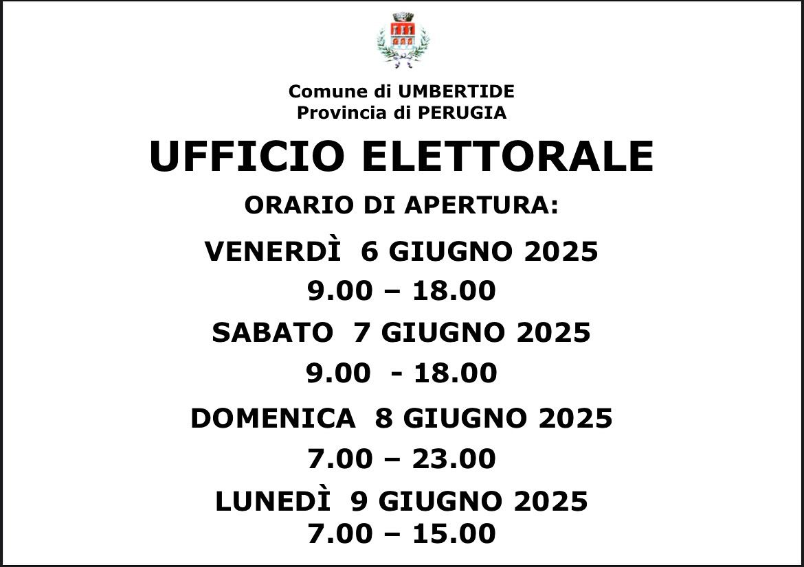 ORARI DI APERTURA UFFICIO ELETTORALE