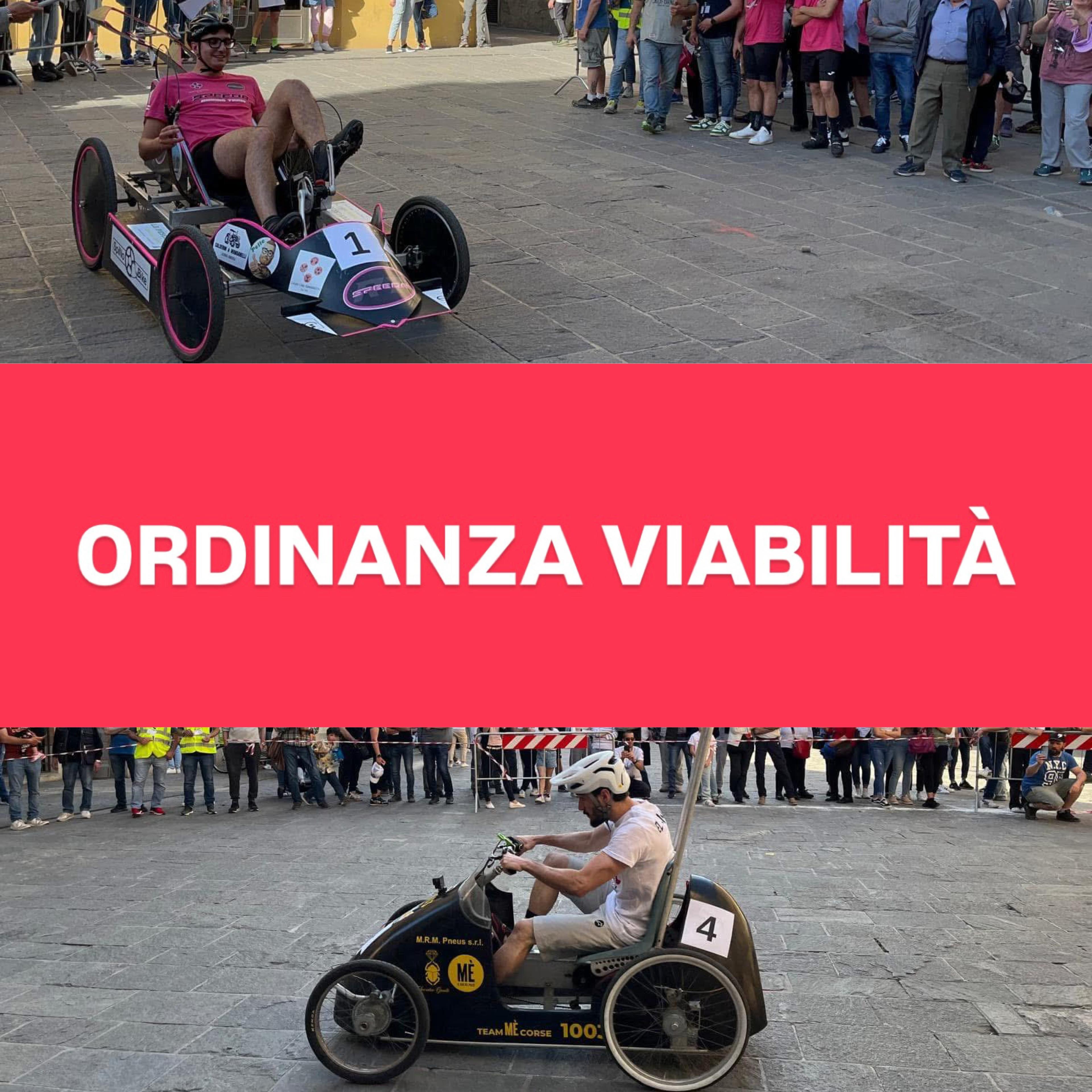 ORDINANZA IN MATERIA DI VIABILITÀ E CIRCOLAZIONE STRADALE - PROVVEDIMENTI VARI PER "GRAND PRIX MACCHINE A PEDALI" PREVISTO PER I GIORNI DI SABATO 24 E DOMENICA 25 MAGGIO 2025 