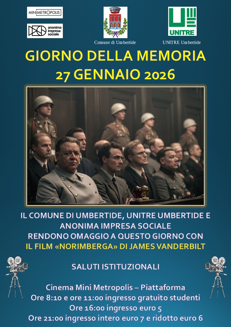 GIORNO DELLA MEMORIA: IL COMUNE DI UMBERTIDE CELEBRA IL 27 GENNAIO CON GLI STUDENTI E LA CITTADINANZA, TRA ARTE CINEMATOGRAFICA E RIFLESSIONE STORICA