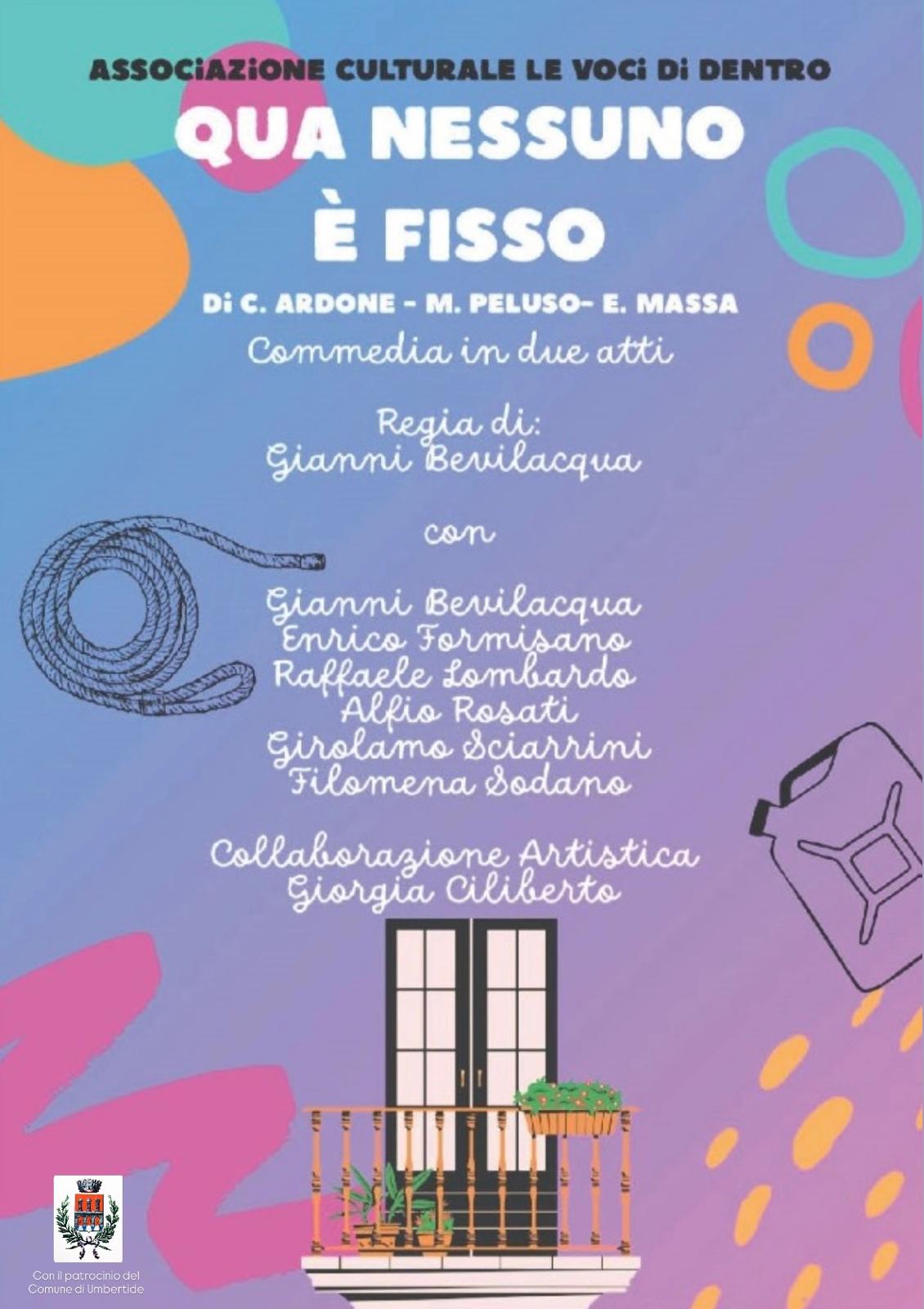“QUA NESSUNO E' FISSO”: AL TEATRO DEI RIUNITI UNA SERATA DI TEATRO E SOLIDARIETA'