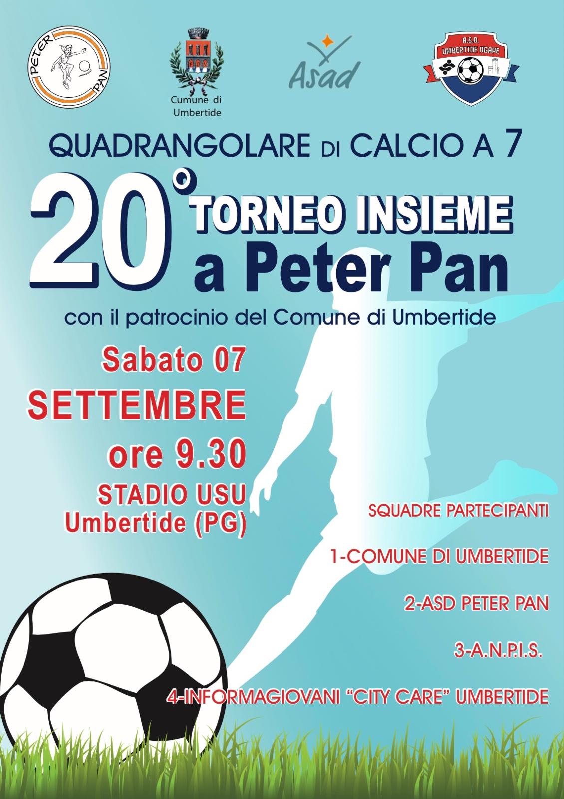 Sabato 7 settembre si scende in campo per il 20° torneo “Insieme a Peter Pan”: lo sport si fa inclusione e comunità