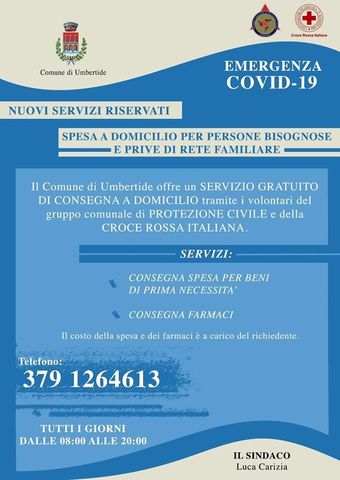 Emergenza Covid-19, consegna a domicilio di farmaci e beni alimentari 