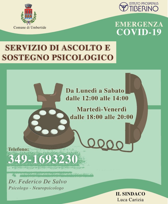 Emergenza Covid-19, a Umbertide attivato un servizio telefonico di ascolto e sostegno psicologico