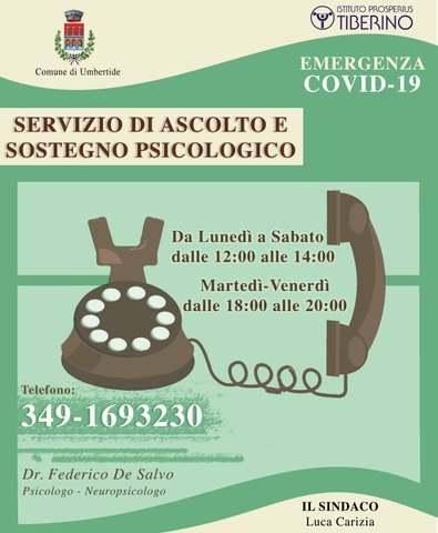 Emergenza Covid-19, a Umbertide attivato un servizio telefonico di ascolto e sostegno psicologico