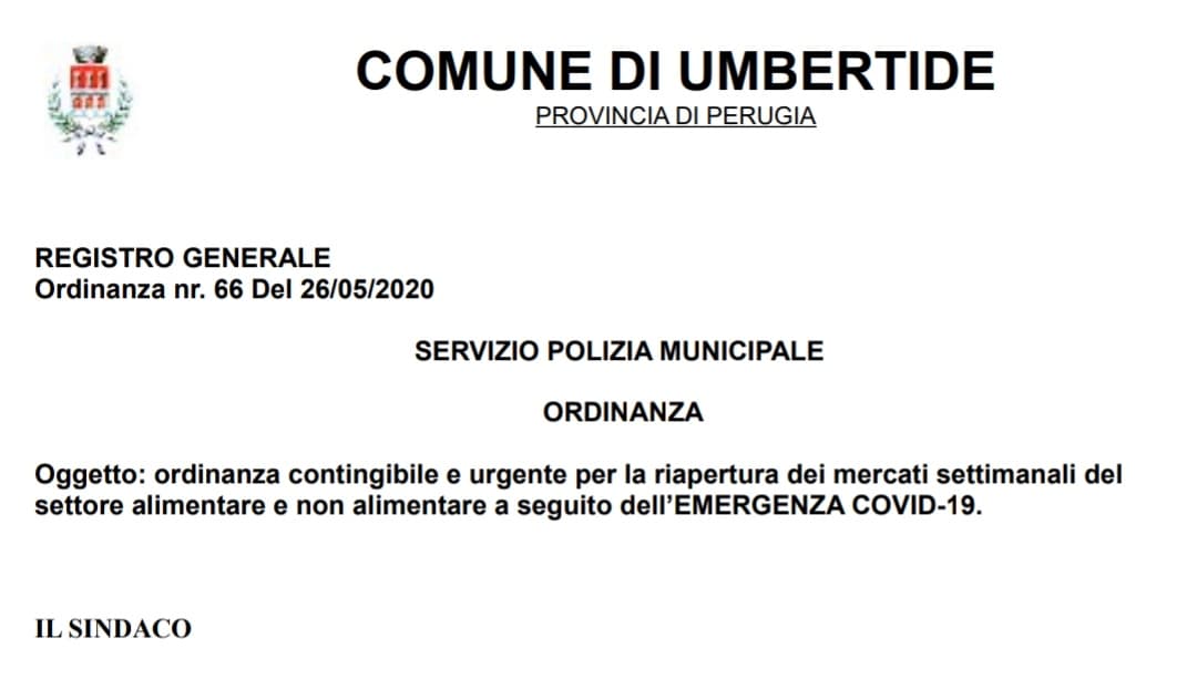 Firmata l’ordinanza per la riapertura dei mercati non alimentari
