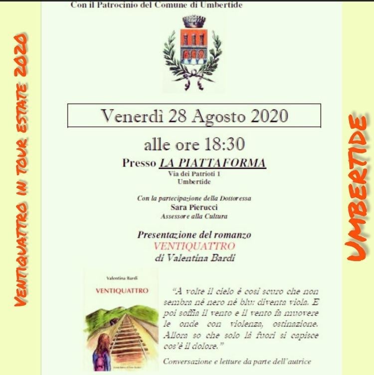 In Piattaforma venerdì 28 agosto la presentazione del romanzo “Ventiquattro”