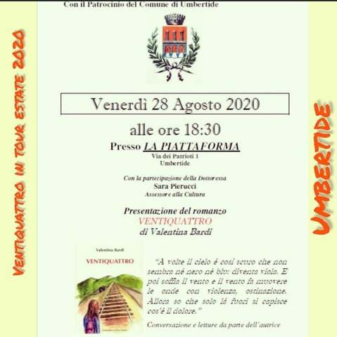 In Piattaforma venerdì 28 agosto la presentazione del romanzo “Ventiquattro”