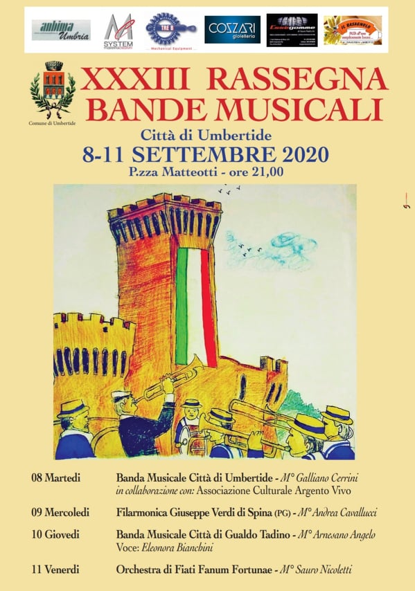 Dall'8 all'11 settembre la XXXIII Rassegna delle bande musicali “Città di Umbertide”