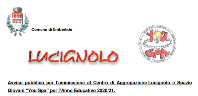 Pubblicato l'avviso per l'ammissione al Centro di aggregazione “Lucignolo” e allo Spazio Giovani “You Spa”