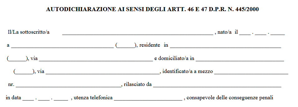 Modulo autodichiarazione per spostamenti 