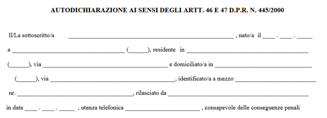 Modulo autodichiarazione per spostamenti 