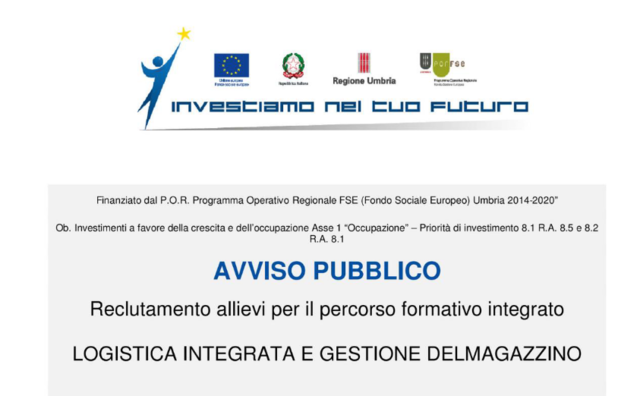 Avviso pubblico, reclutamento allievi per il corso formativo integrato “Logistica integrata e gestione del magazzino”